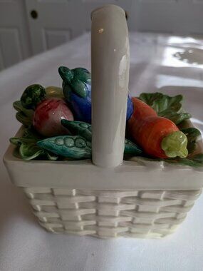 Vintage Fitz and Floyd Ceramic Kitchen Harvest Basket